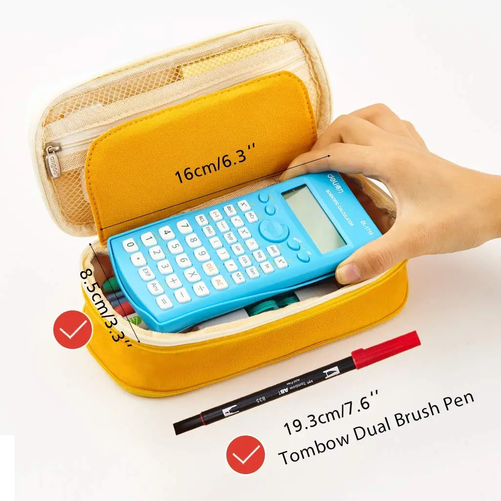 Pencil Pen Case Office College School Large Storage High Big Capacity Bag Pouch Holder Box Organizer Yellow for Schools Office