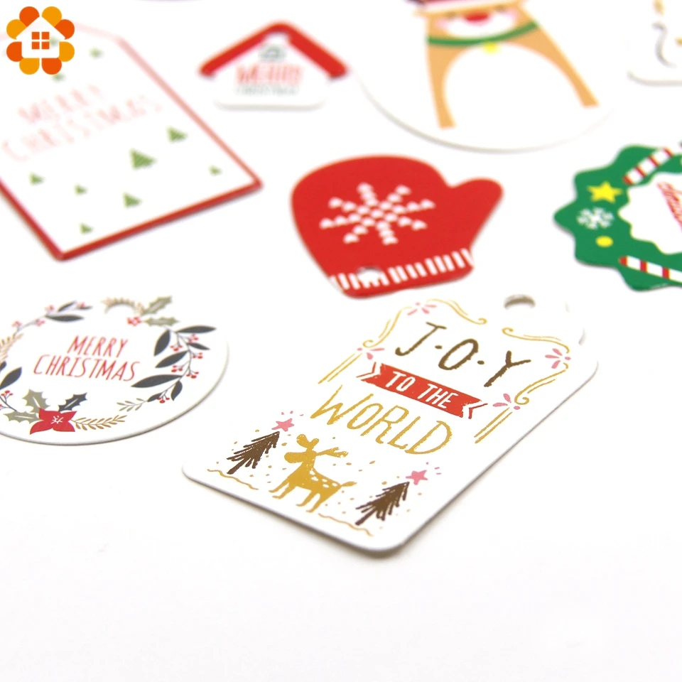 50PCS Multi Style Merry Christmas Paper Tags DIY Craft Label For Christmas Party Note Hang Tag Handmand Gift Wrapping Supplies