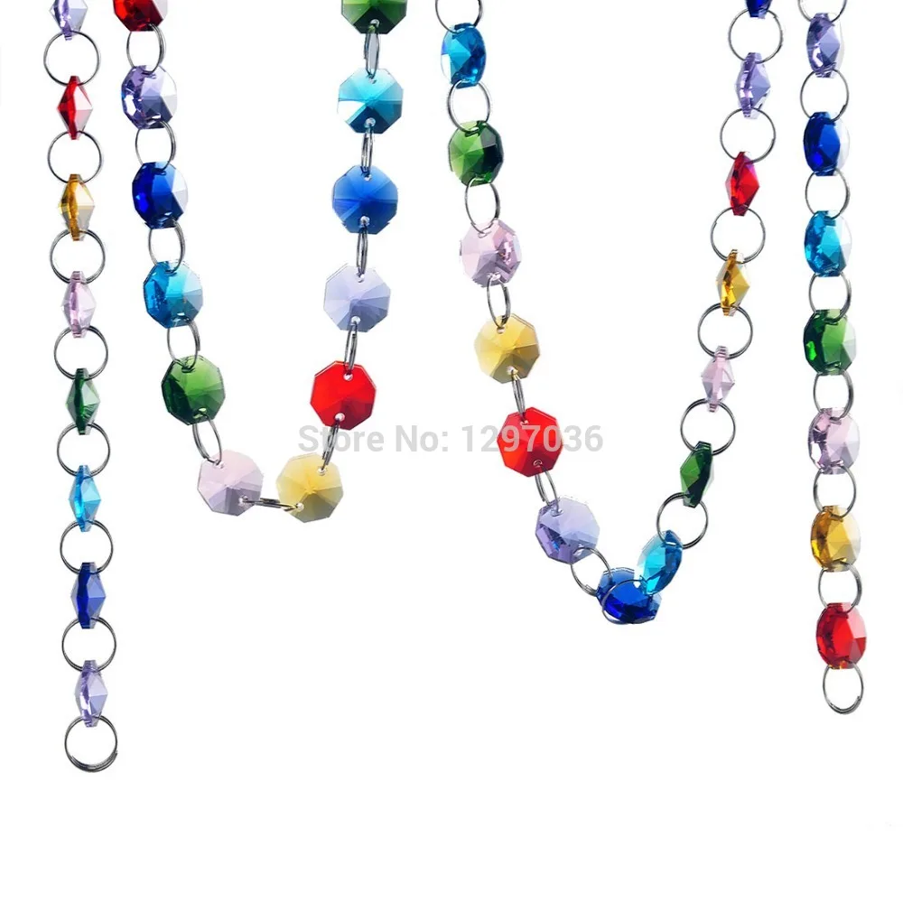 

New Arrival Colorful 215cm 14mm Octagonal Bead Chain Wedding Decor Lighting Accessories Crystal Prisms Hanging Chandelier Parts