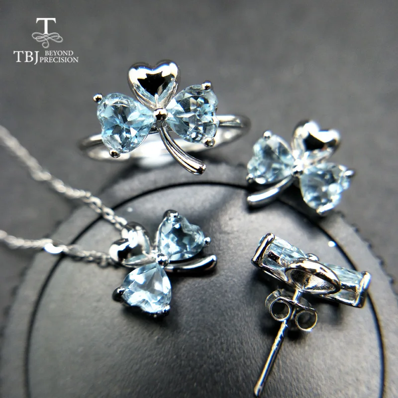 

TBJ,Cute delicate heart jewelry set with natural sky blue topaz in 925 sterling silver lovely heart shape design for girls women