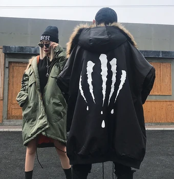 

2018winter high quality thick warm blood claw hooded plus cotton jacket coat windbreaker oversized fur collar Hood modis Top