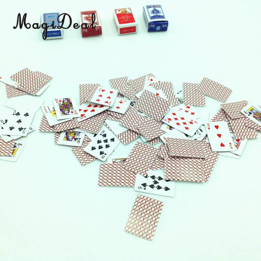 MagiDeal 2Sets Games Poker Paper Playing Cards 1/12 Miniature for Dollhouse Sitting Room Livingroom Bedroom Decor Children Toy