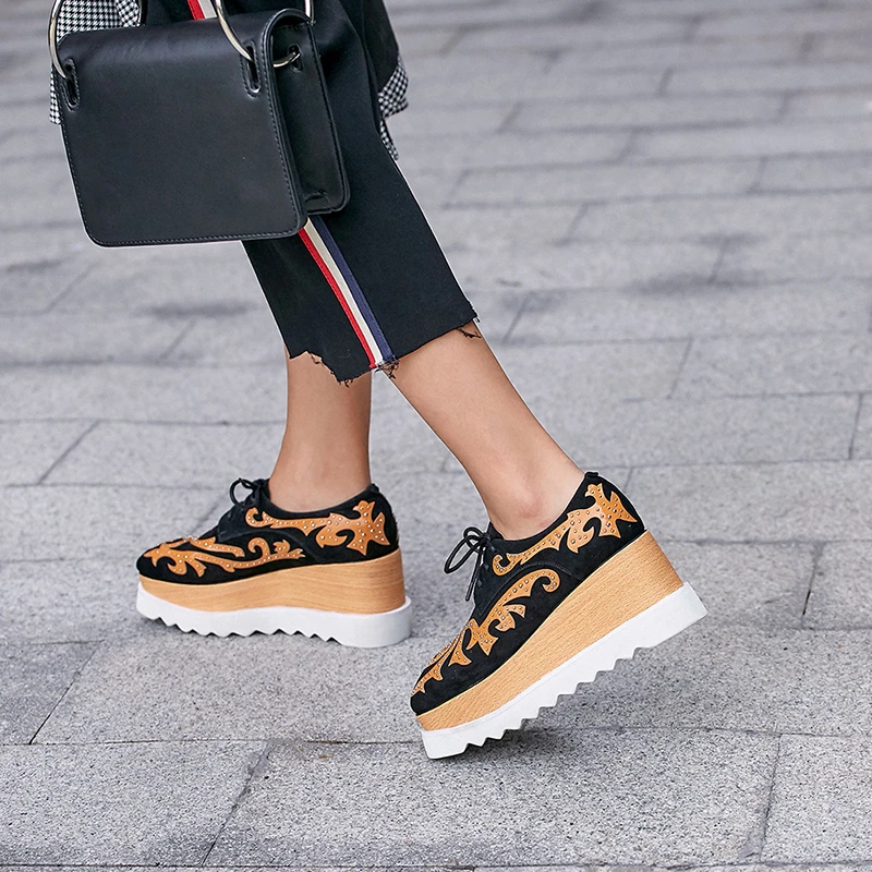 DoraTasia/Новинка года; фирменный дизайн; женские кроссовки на толстой платформе из натуральной кожи и замши; женская обувь на высоком каблуке; большие размеры 33-43