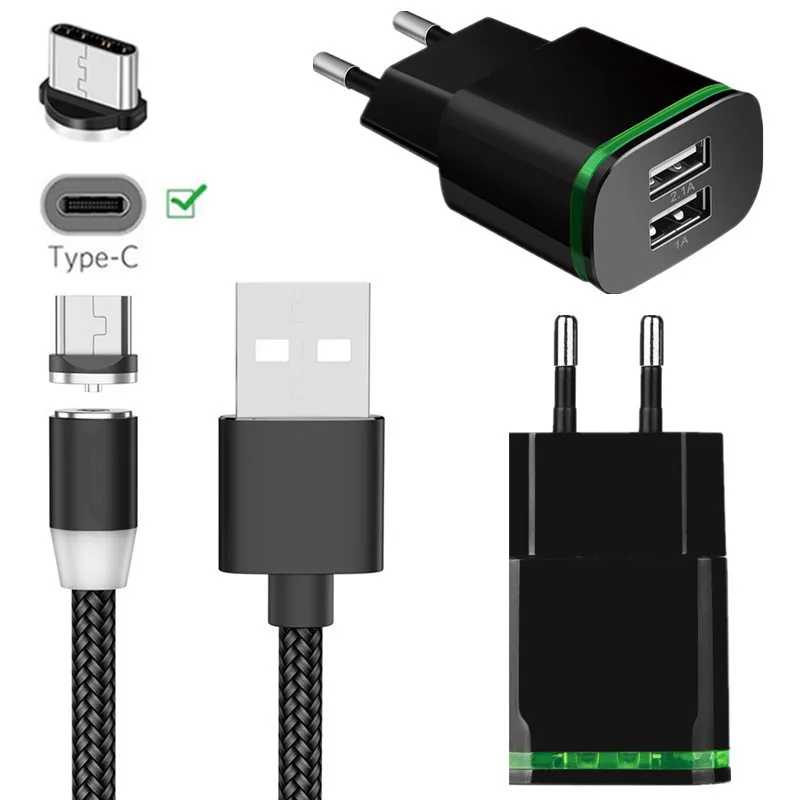 

For Samsung galaxy Xcover 4s S8 S10 A60 A80 Magnetic Type C Charge Cable 2 Ports LED Light USB Charger HTC 10 Xiaomi Mi 9 8 lite