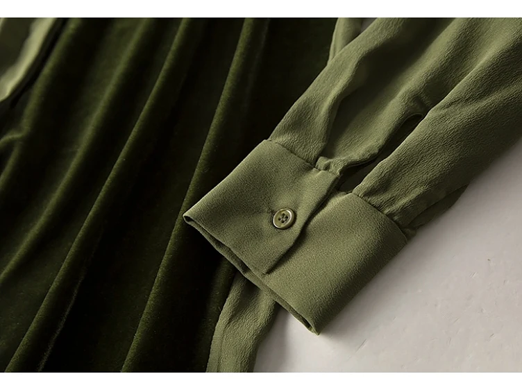 Женская шелковая блузка из натурального шелка, креповая блуза с длинными рукавами для женщин, бархатная комбинированная Весенняя новая Офисная Женская рубашка