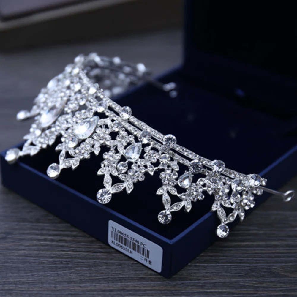 Corona Diadema Con Fiori Di Cristallo Da Regina Del Gran Concorso Da 4 38 Placcata In Argento T1150~p113965461