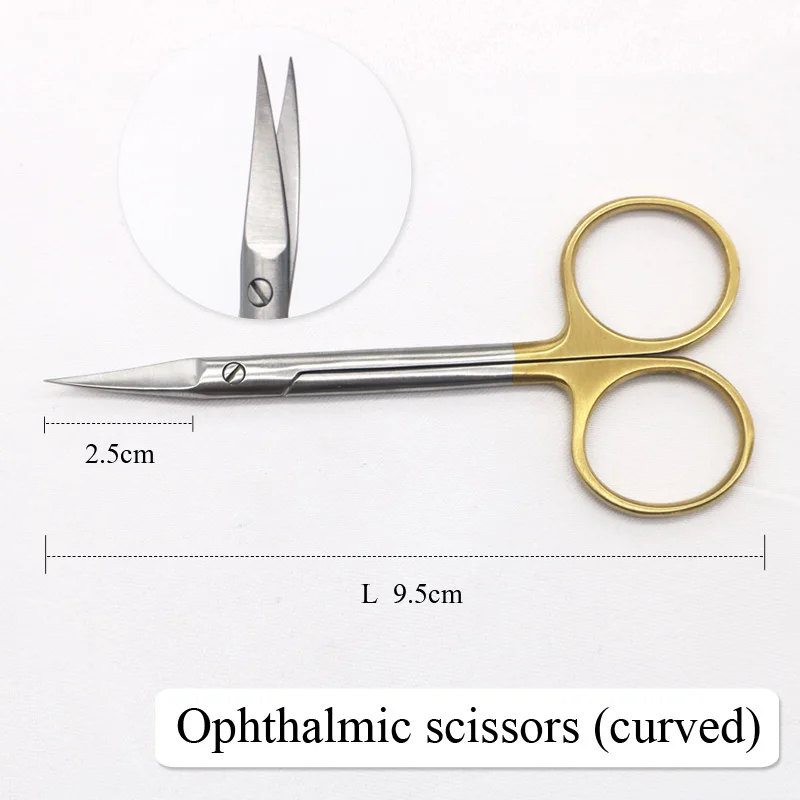 Двойные ножницы для век с золотой ручкой 9,5 см хирургический инструмент из нержавеющей стали для офтальмологической хирургии - Цвет: curved