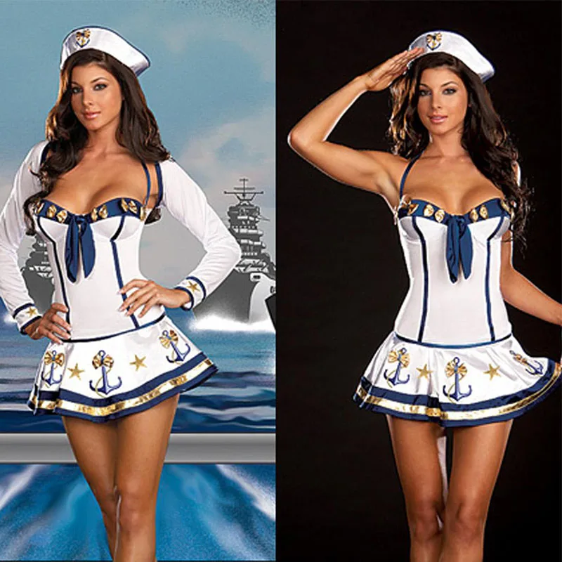 Fantasy Marinheira White Women's Sexy Sailor Costumes for Halloween Adult Sexy Female Sea Sailor Costume Cosplay Fancy Jurk (2)