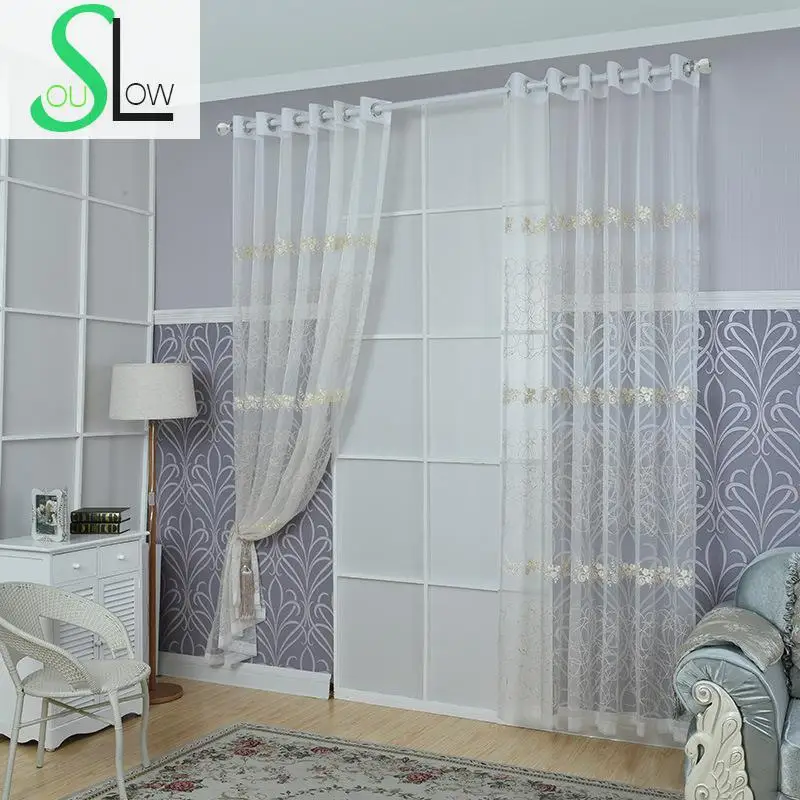 Slow Soul White Modern Floral Curtains Tulle For Living ...