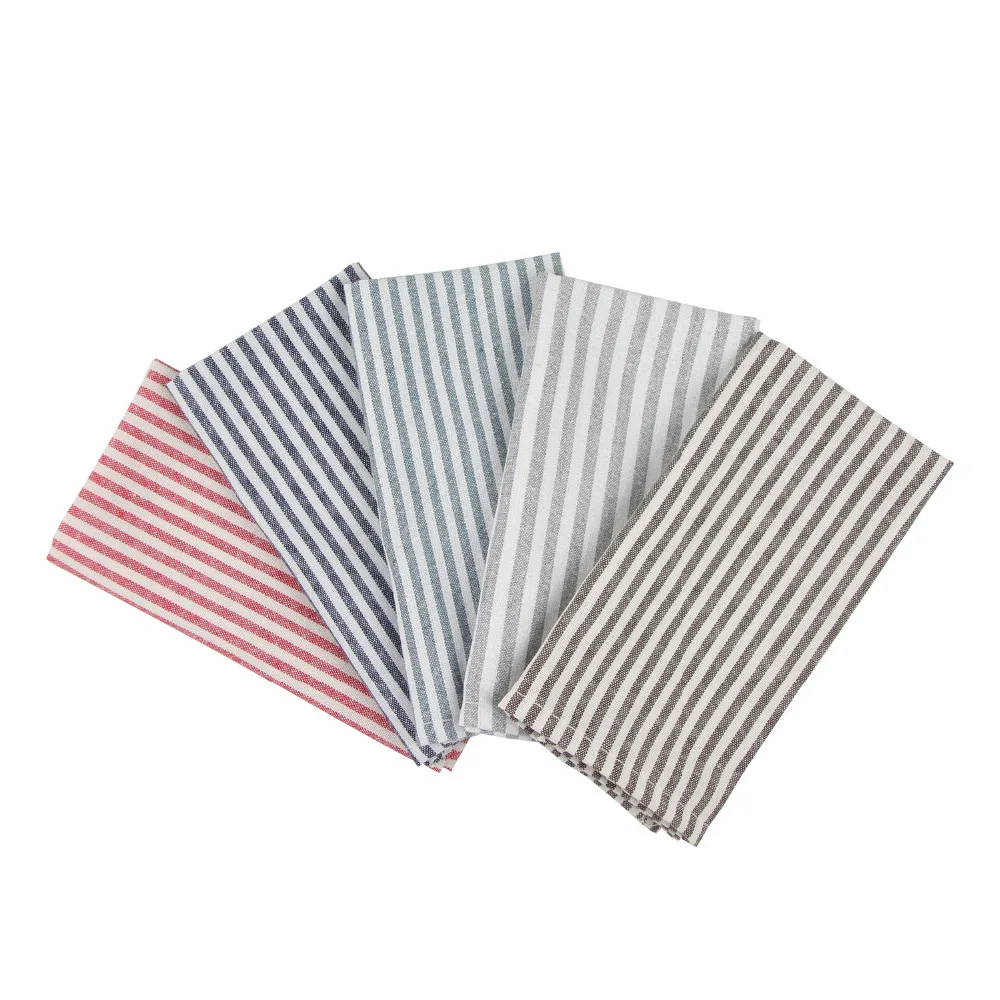 INFEI Soft Broad Striped Linen Cotton Dinner Cloth Napkins - Set of 12 (40 x 30 cm) - for Events & Home Use (Black)