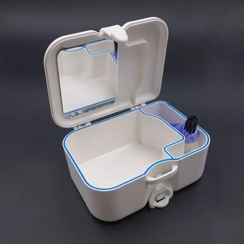 

Clearance sale - Denture False Teeth Storage Box Case With Mirror And Clean Brush Plastic Carry Case Container Dental Appliance