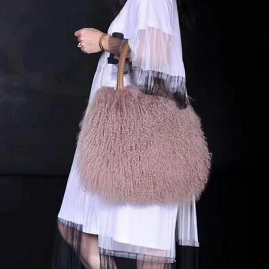 Натуральная Овечья шерсть сумка женская модная Очаровательная шерстяная меховая Сумочка меховые сумки - Цвет: camel