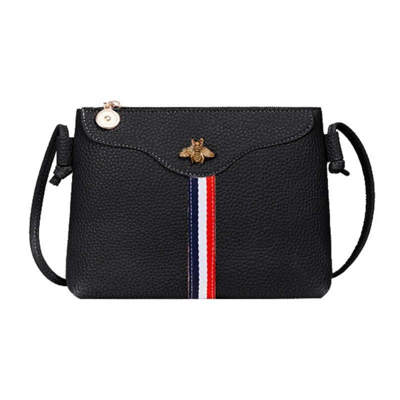 

New Ladies Hit Color Stripe Shoulder Lychee Pattern The Small Bee Mobile Phone Bag New Coin Purse Korean Version bolsa feminina