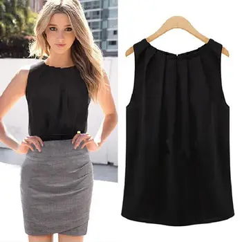 

M-XXL Women Tropical Blouses Casual Tops Clothing Roupas Femininas Sexy Fold Sleeveless Chiffon Ladies Blouses