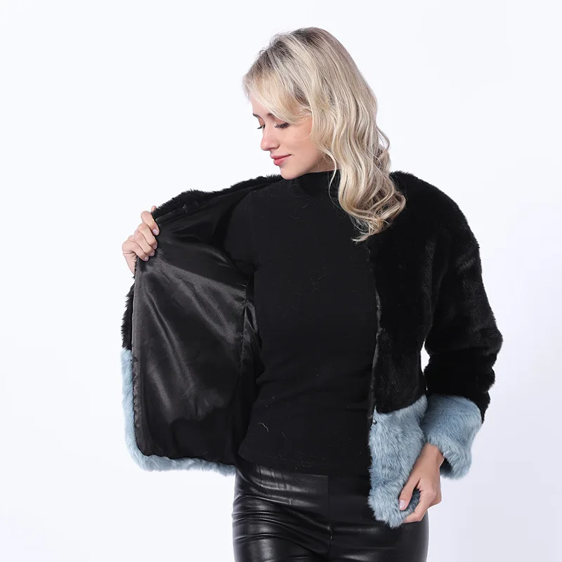 Spring and Autumn Imitation Fur Coat New Commuter Rabbit Hair Jacket Imitated Leather Jacket for  Women Faux Fur Coat