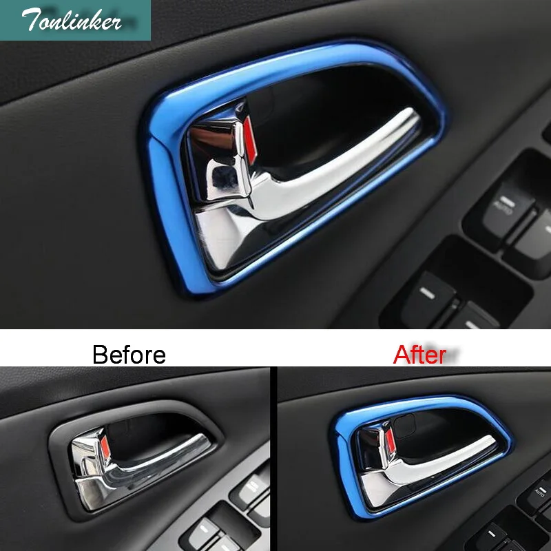 

Tonlinker 4 PCS DIY Car styling Stainless Steel or ABS Chrome Inner door handle light box case fit for HYUNDAI ix35 accessories