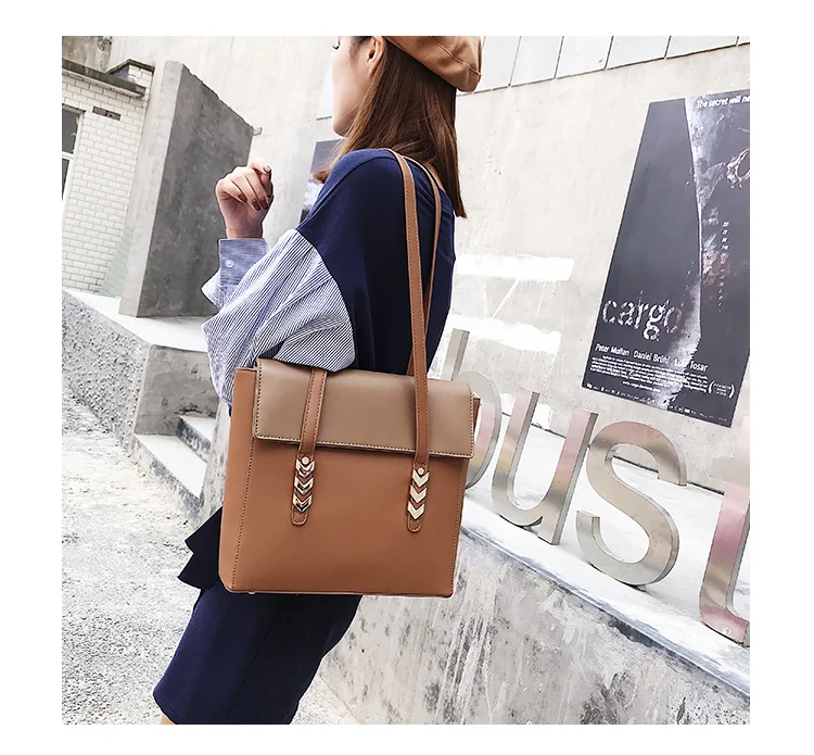 Women New Elegant Shoulder Bag Famous Brand Soft PU Leather Laptop Rivet Handbag Black Brown Khaki Leisure Briefcase Sling Tote (25)