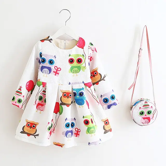 Princess Girls Dress Long Sleeve 2017 Autumn Brand Children Christmas Dress with Bag Printed Kids Dresses for Girls Clothing
