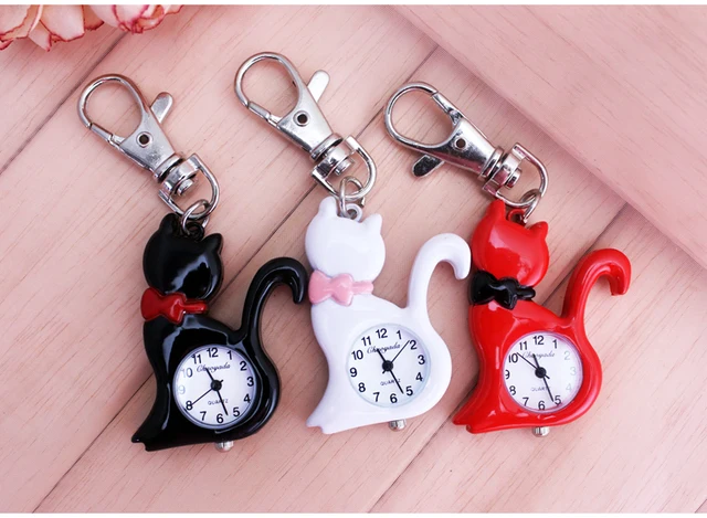 New Fashion red white Elegent Lovely Cat with Mirror Case Quartz Pocket Watch An New Fashion red white Elegent Lovely Cat with Mirror Case Quartz Pocket Watch An