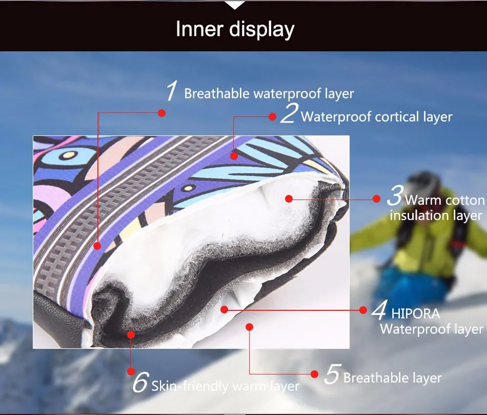 Женские зимние водонепроницаемые лыжные перчатки, детские перчатки для сноуборда, для взрослых, ветрозащитные, для катания на лыжах, спортивные Нескользящие перчатки, зимние хлопковые теплые варежки