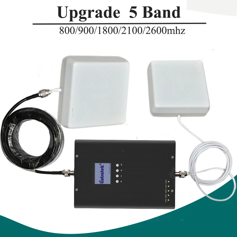 Усилитель сигнала сотового телефона Lintratek Five Band 2G 3G 4G 800 900 1800 2100 2600 МГц комплект