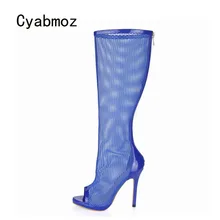 Cyabmoz/сапоги на платформе; женская обувь до колена на высоком каблуке; женская дышащая обувь с открытым носком; Zapatillas botas zapatos mujer; женская обувь для вечеринок