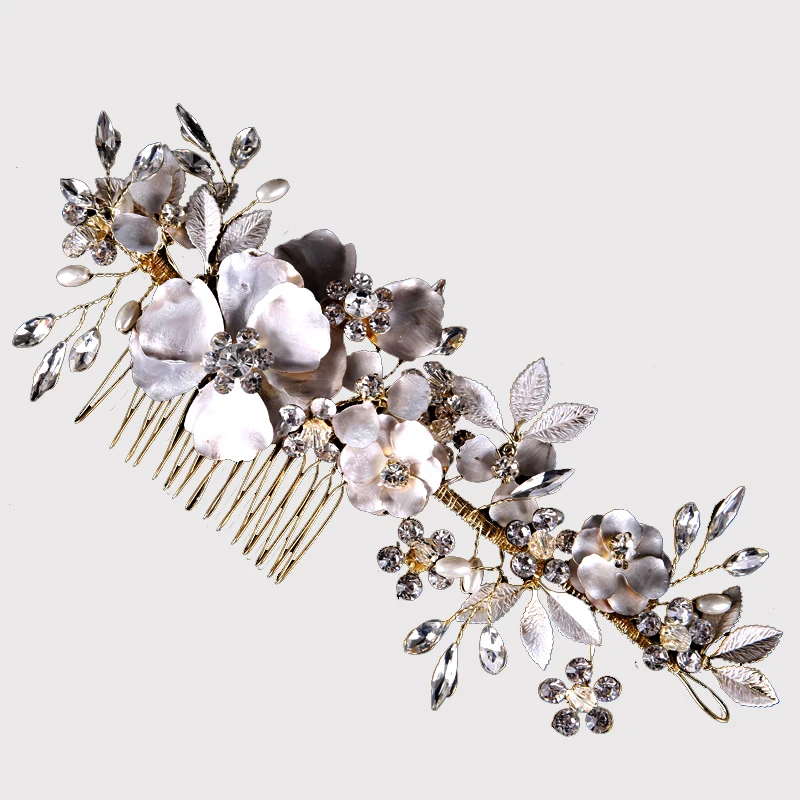 Fashion Luxury Wedding Bridal Hair Comb Vine Headpiece With Pearls Rhinestones and Flowers Vines | Украшения и аксессуары