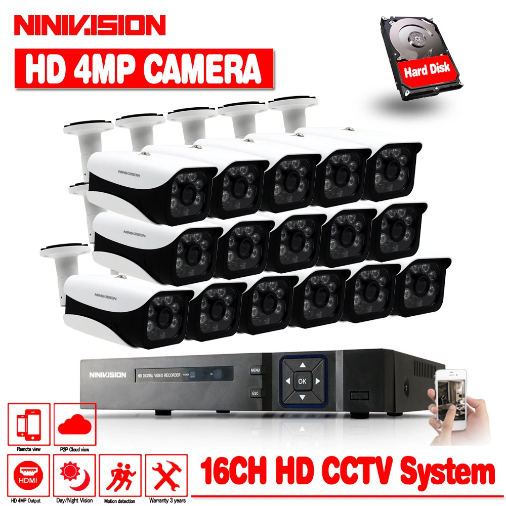 AHD 16CH CCTV Системы 1080 P HDMI DVR 16 шт. 4MP Крытый Открытый всепогодный CCTV Камера безопасности Системы 4.0mp наблюдения комплект