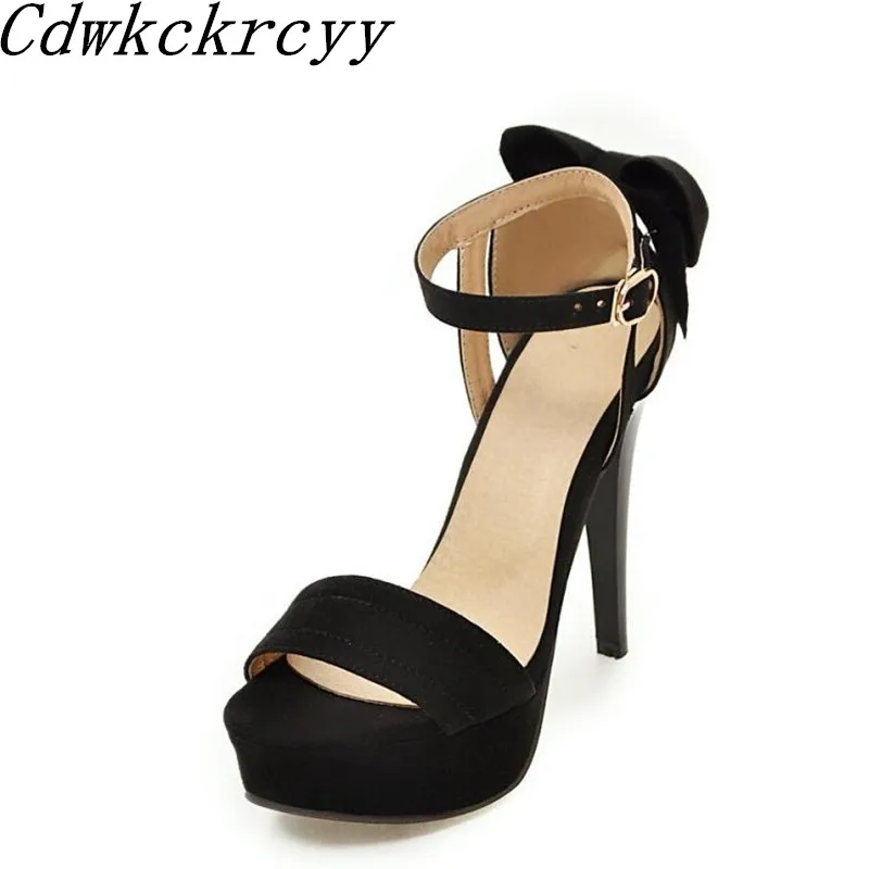 

Summer New pattern fashion Sweet Bow Super high heel 12CM Women sandals black sexy Thick bottom Fine heel Women sandals 34-43