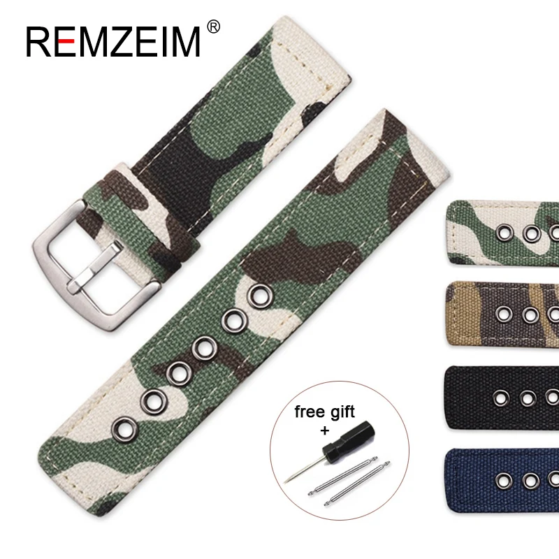 Camouflage Military Canvas Strap Watch Bands 18mm 