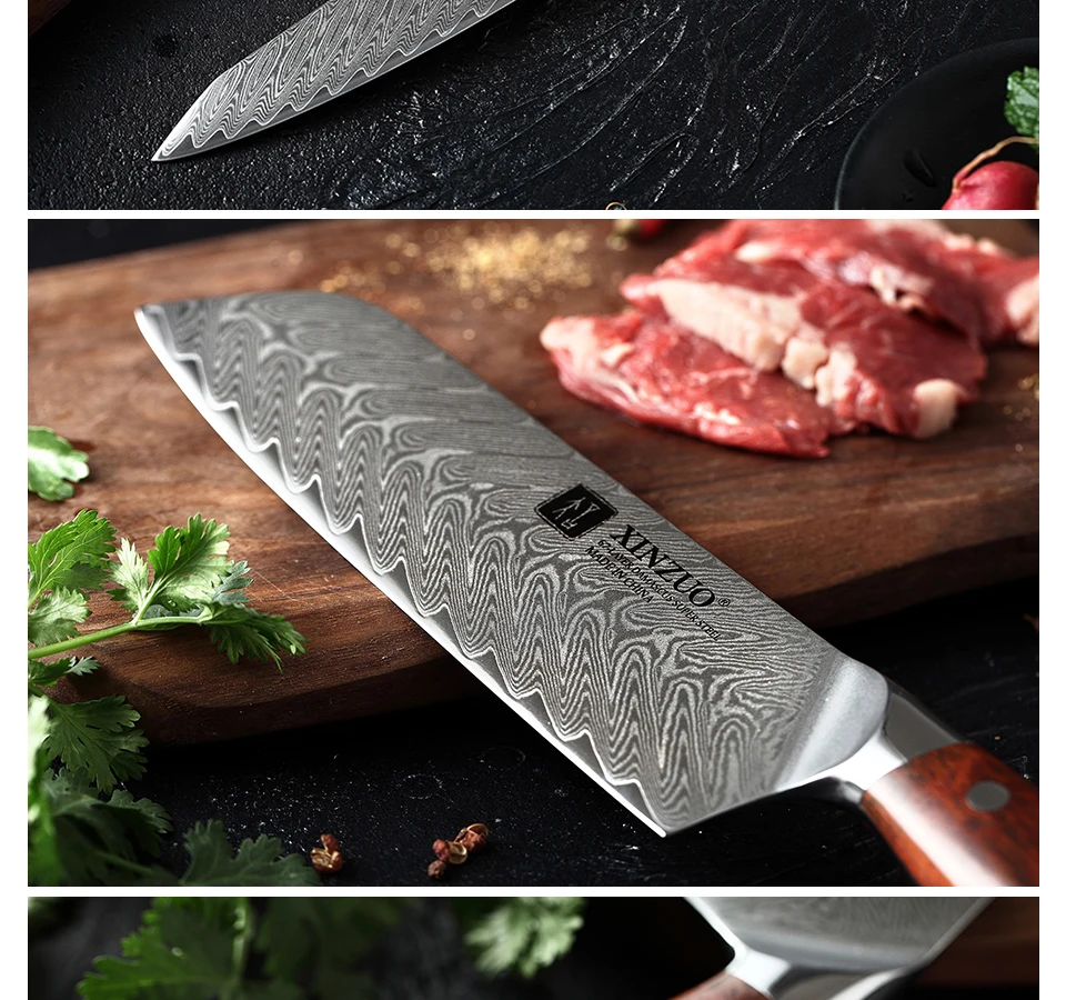 XINZUO 3 шт. наборы кухонных ножей VG10 Дамасская сталь Santoku кухонные ножи шеф-повара острый Кливер ножи для нарезки подарок нож инструменты