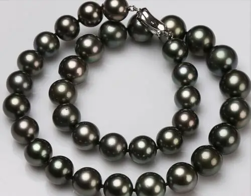

stunning AAAA 12-13mm tahitian round black pearl necklace earring gift 18inch 925s