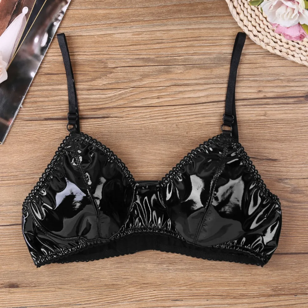 2020 Women Girls Sexy Open Cup Latex Bra Nipple Triangle Bralette Wire ...