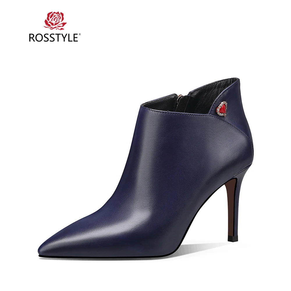 

ROSSTYLE Fashion Woman Ankle Boots Luxury Genuine Leather Sexy Thin Heel Shoes Elegant Pointed Toe Warm Fleeces Lady Boots B27