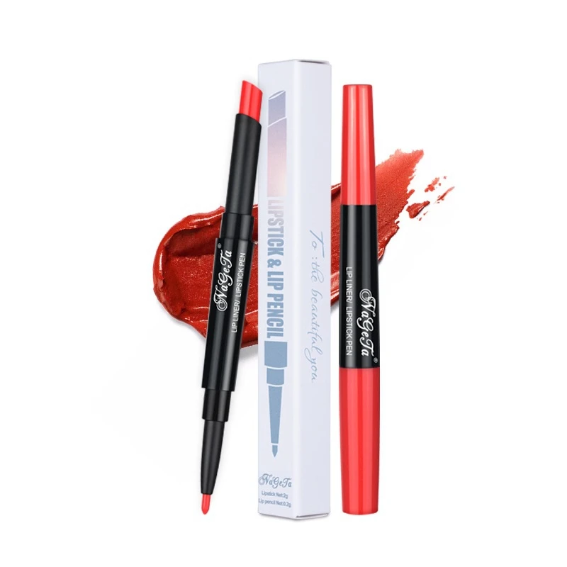 

Double-end Lipstick Pencil Waterproof Long Lasting Velet Matte Lipsticks Nude Dark Red Lipliner Pen Beauty