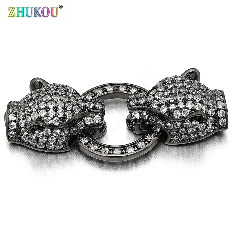 

16*36mm Brass Cubic Zirconia Leopard Clasps Hooks for DIY Jewelry Findings Accessories, Mixed Color, Model: VK66