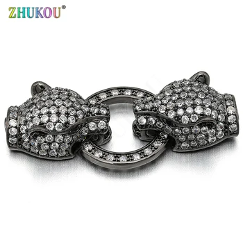 

16*36mm Brass Cubic Zirconia Leopard Clasps Hooks for DIY Jewelry Findings Accessories, Mixed Color, Model: VK66