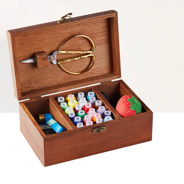 Wood Sewing Box Storage for Crafting Supplies Knitting Storage