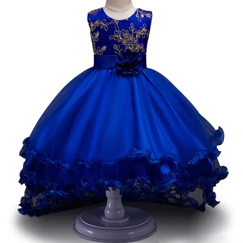 Детское праздничное платье для маленьких девочек, детское платье со шлейфом с вышивкой платье с цветочным рисунком для девочек Одежда для маленьких девочек платье принцессы для детей возрастом от 2 до 14 лет - Цвет: blue