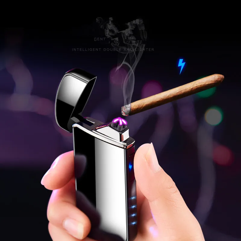 Плазменная USB зажигалка с двойной дугой Индукционная Зажигалка для сигарет