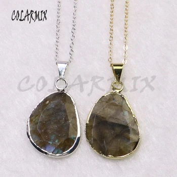 

5pcs natural labradorite pendants mix colors moon stone necklace pendant jewelry wholesale jewelry for women gift 7070