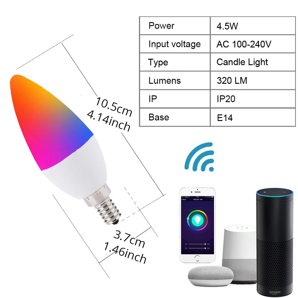 Boaz-EC E14 подсветка умного Wi-Fi лампа RGBW разноцветная Свеча лампа Tuya Smartlife light APP Голосовое управление Alexa Echo Google Home IFTTT