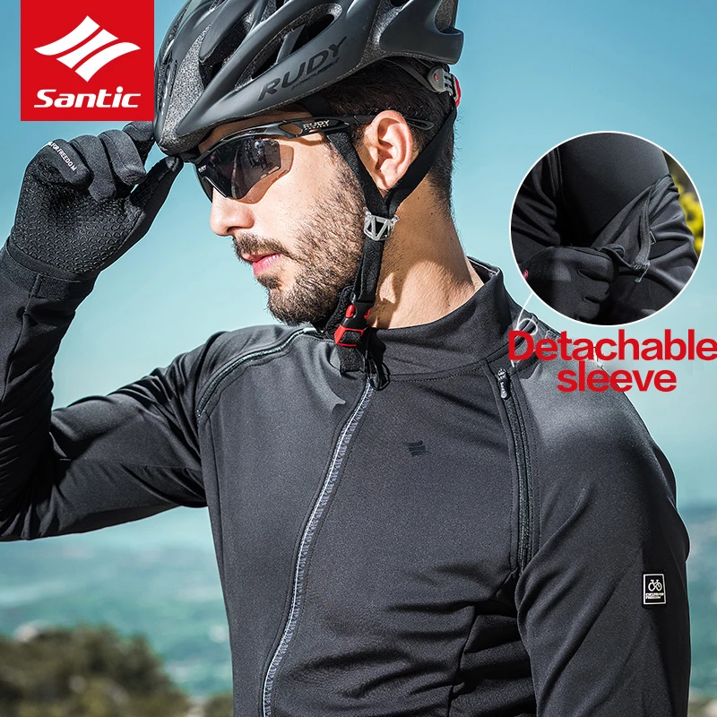 

Santic Mens Cycling Jackets Keep Warm Cycling Windproof Jacket Coat Removable Sleeves Black Autumn Winter Asian S-3XL M7C01086