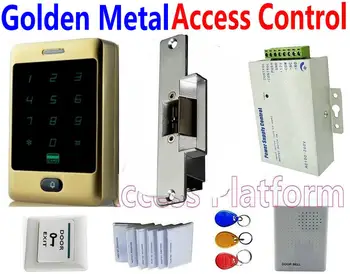 

Golden color 8,000 user capacity Metal case Standalone access controller door strike lock,power supply door bell exit button kit