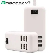 Robotsky вилка европейского и американского 6 Порты несколько стены USB Зарядное устройство 5V 6A Smart адаптер мобильного телефона для передачи данных и зарядки устройства для iPhone iPad