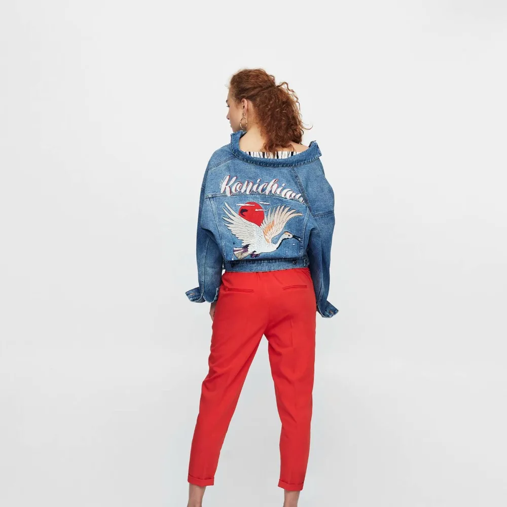 Street Cotton Jeans Jacket Loose Leisure Embroidered Coat Long Sleeve Short Women Tops Trend Fashionable New Casual Women Jacket