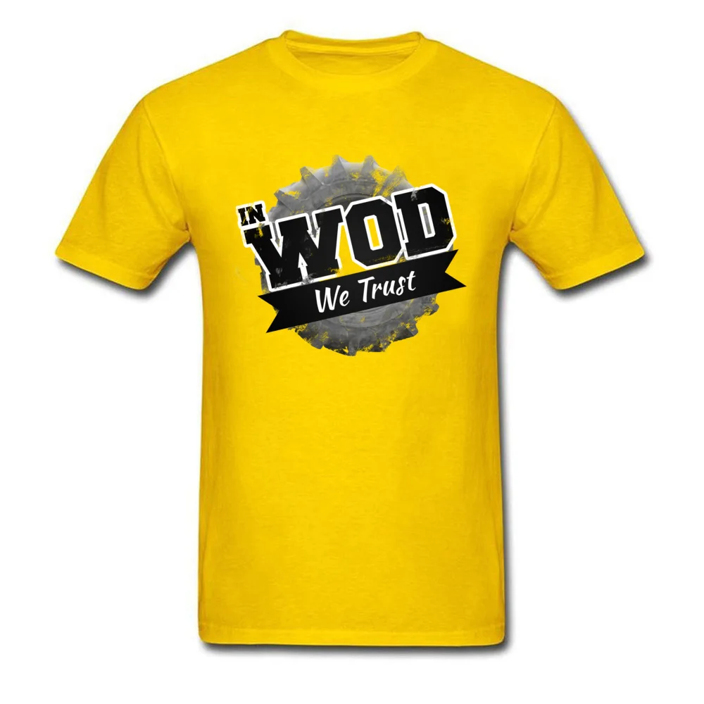 In WOD we Trust T Shirt Short Sleeve Print 2018 New Men Labor Day Tees Print Tops Shirts Crewneck 100% Cotton Wholesale In WOD we Trust yellow