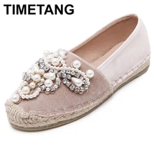 TIMETANG Осенняя модная обувь Женская обувь без застежек круглый носок слипоны жемчугом удобные ботинки с пеньковой подкладкой обувь для рыбалки для Для женщин C229