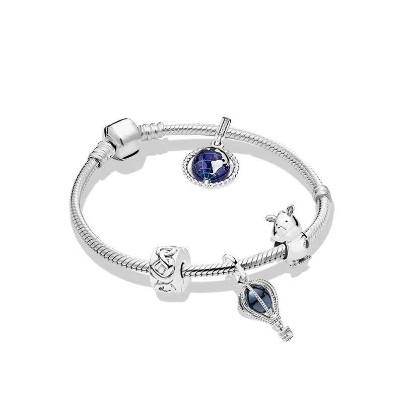 

JEM 100% 925 sterling silver jewelry with 1:1 Pandora bracelet original simple purple balloon DIY beads valentine's day gift