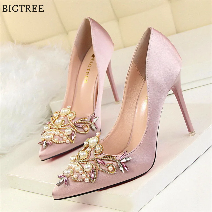Женские туфли на высоком каблуке со стразами с острым носком|crystal high heel shoes|high